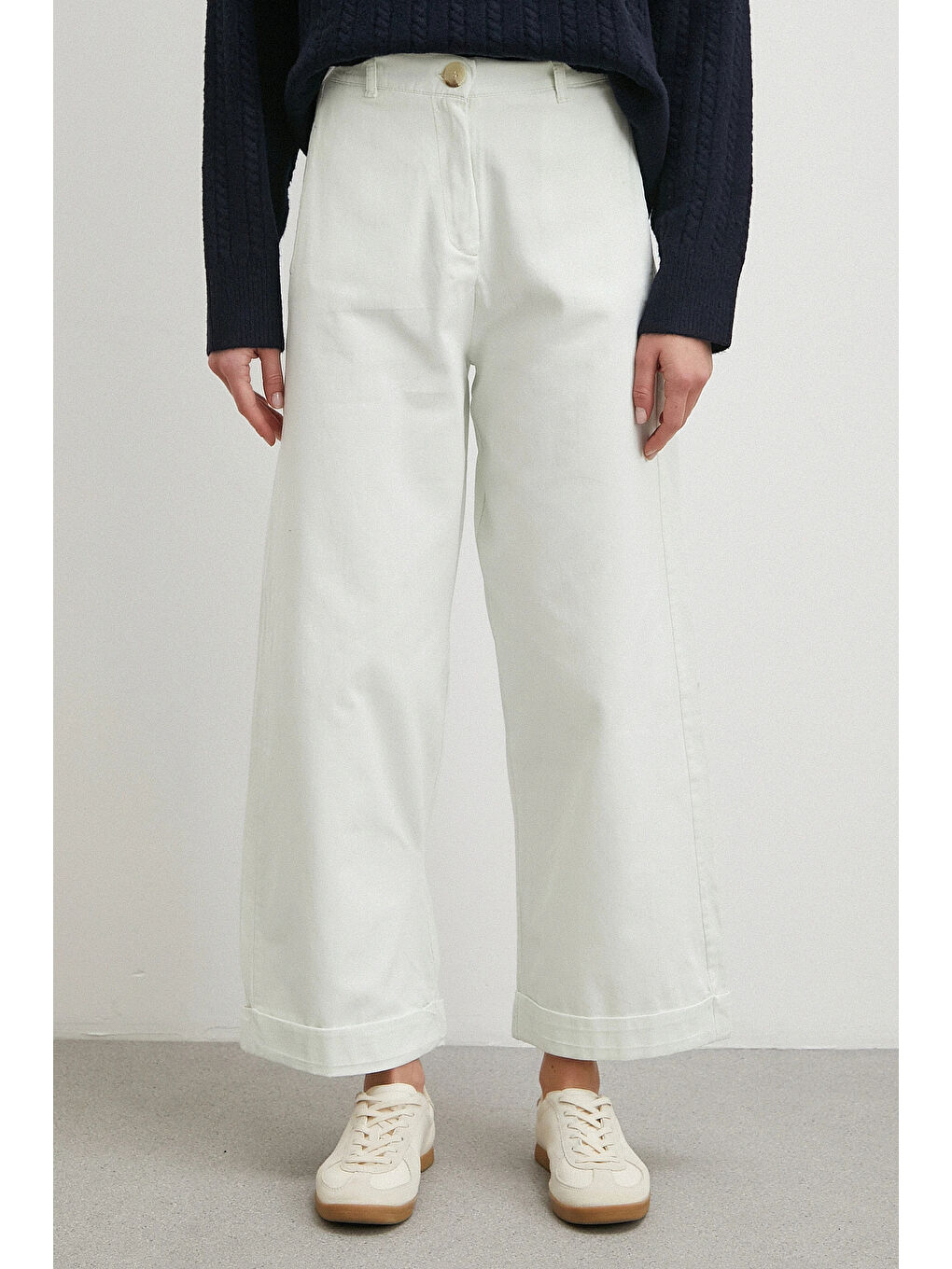 Bej Paçası Katlamalı Gabardin Pantolon Taş-4