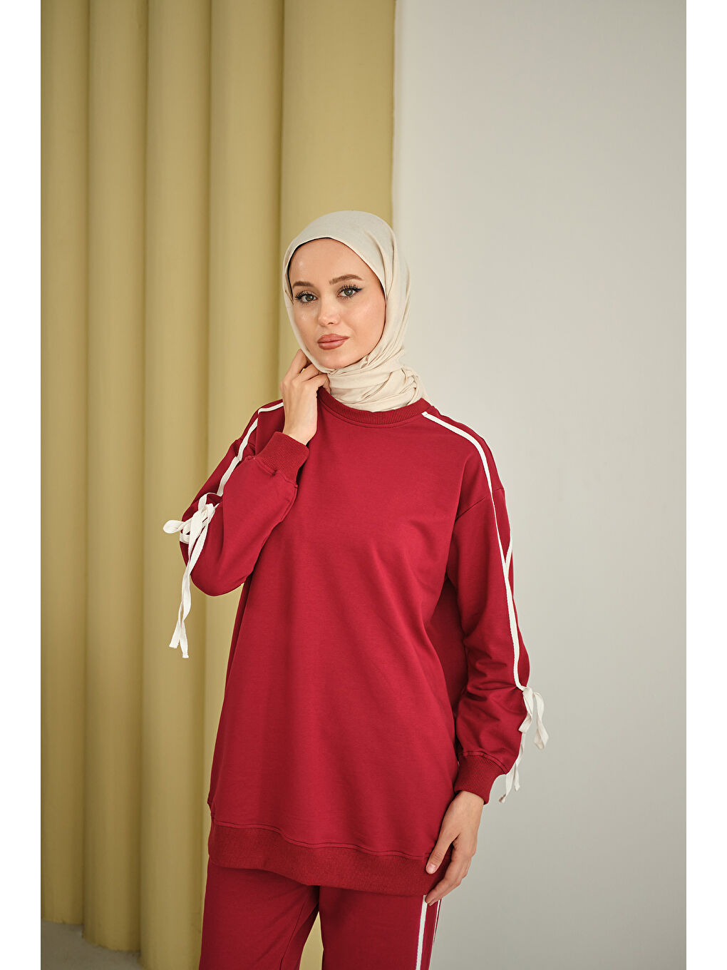 Kadın Kurdele Detay İkili Takım Bordo-2