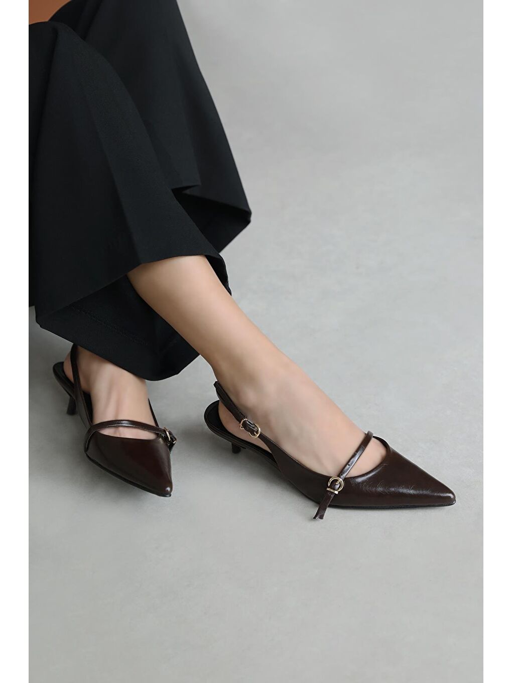 Kahverengi Valeria Kadın Topuklu Kırışık Deri Ayakkabı Kahve-2