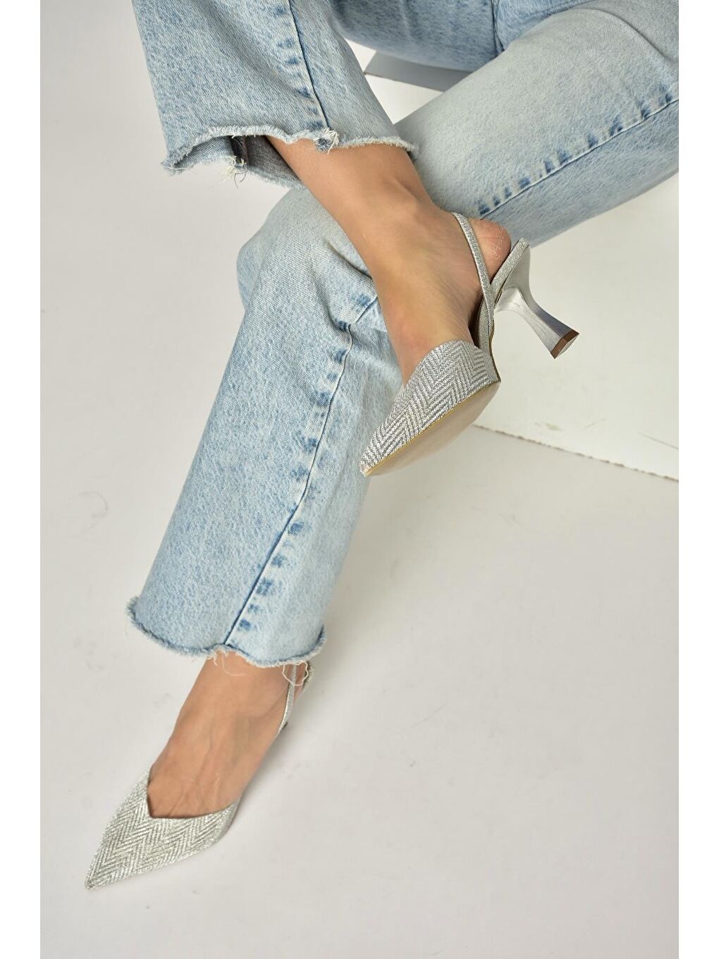 Gri Gümüş Kadın Topuklu Ayakkabı Y820444214-3