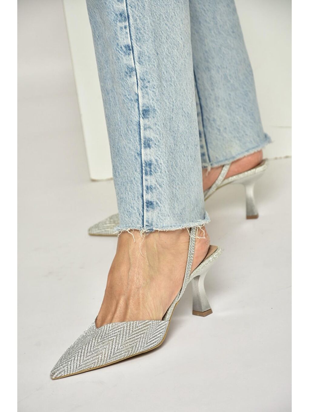 Gri Gümüş Kadın Topuklu Ayakkabı Y820444214-4