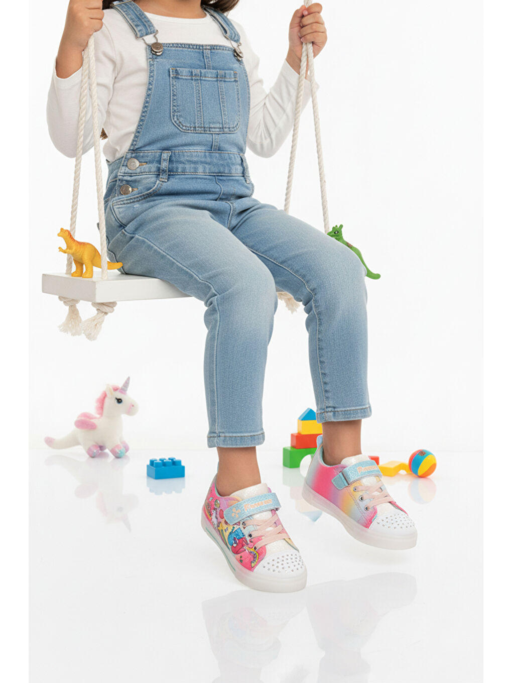 Karışık Renkli Desenli Cırtlı Kız Çocuk Sneaker 1842 P