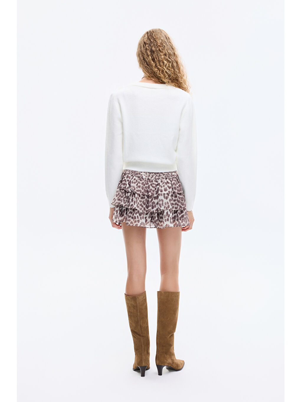 Yazı Nakışlı Bisiklet Yaka Triko Kazak Ekru-4