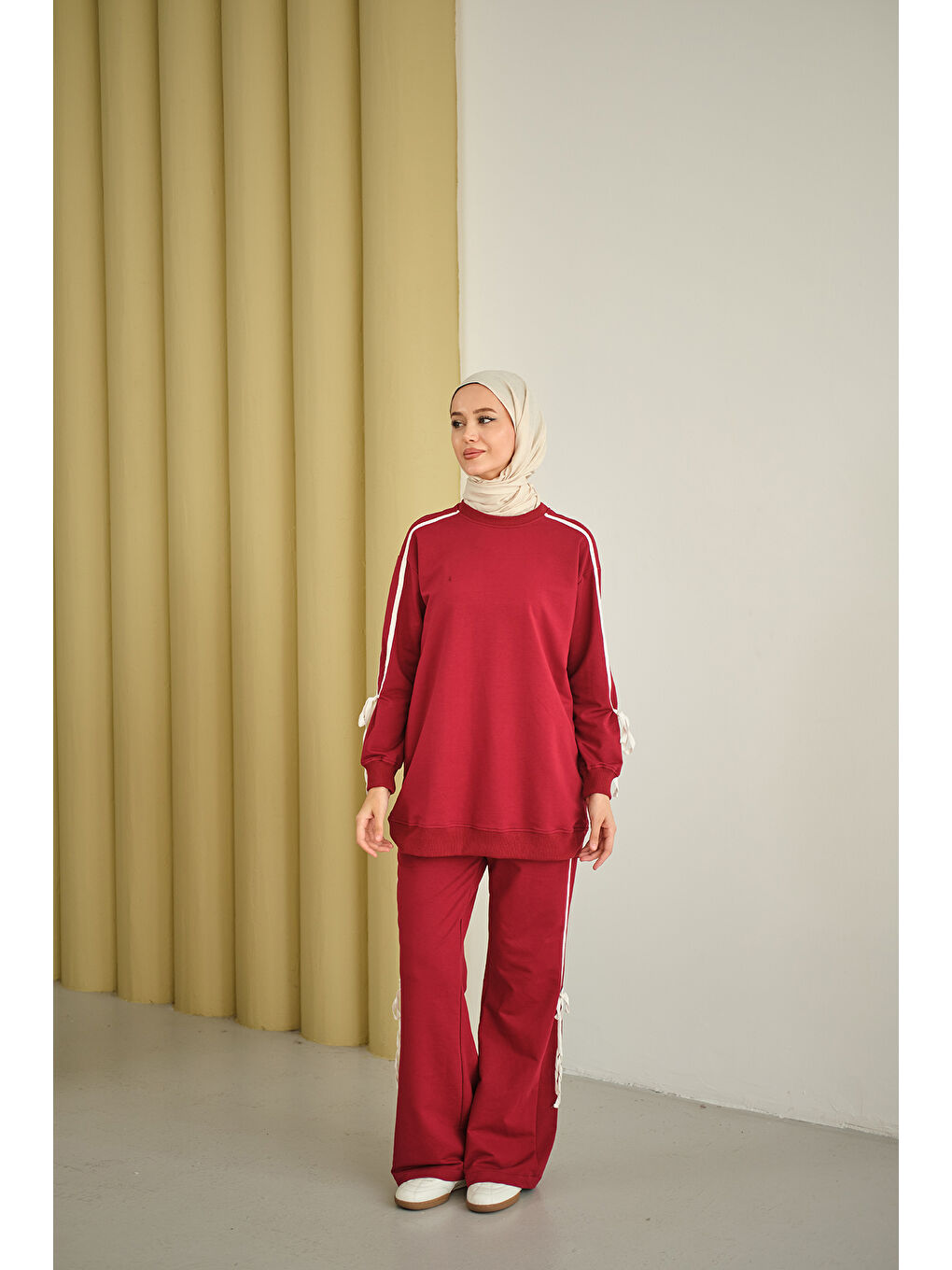 Kadın Kurdele Detay İkili Takım Bordo-3