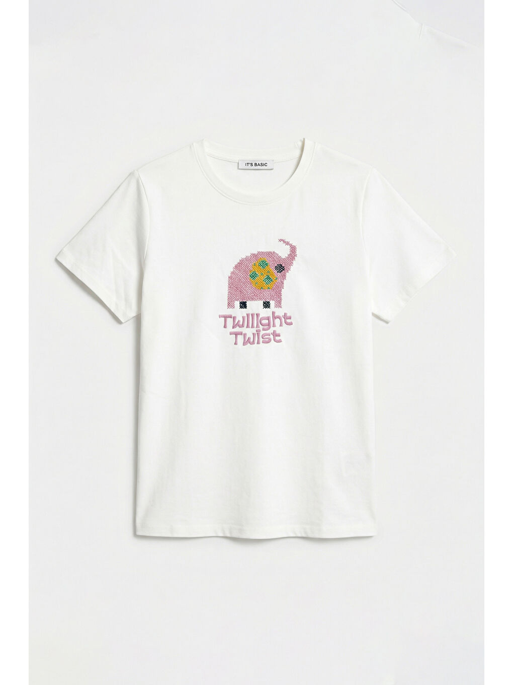 Kadın Beyaz Renk w5 Nakış Detaylı Oversize Tasarım T-Shirt-1