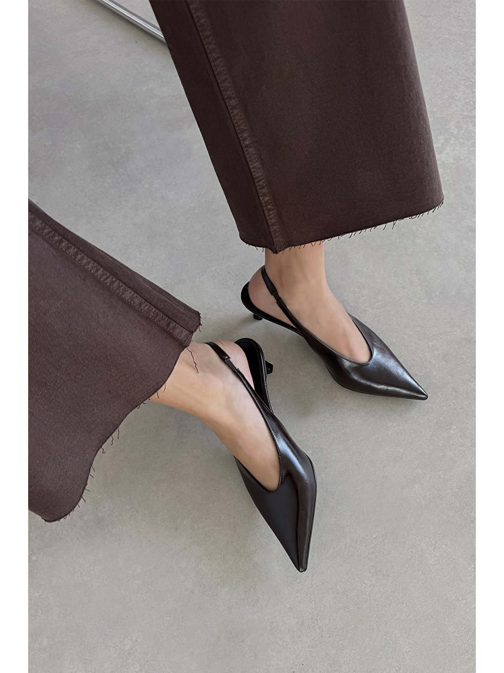 Kahverengi Alez Kadın Kırışık Deri Topuklu Ayakkabı Kahve-3