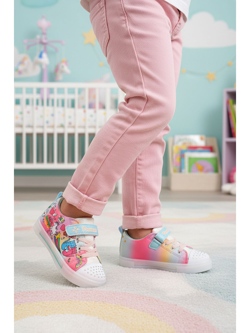 Karışık Renkli Desenli Cırtlı Kız Çocuk Sneaker 1842 P-2