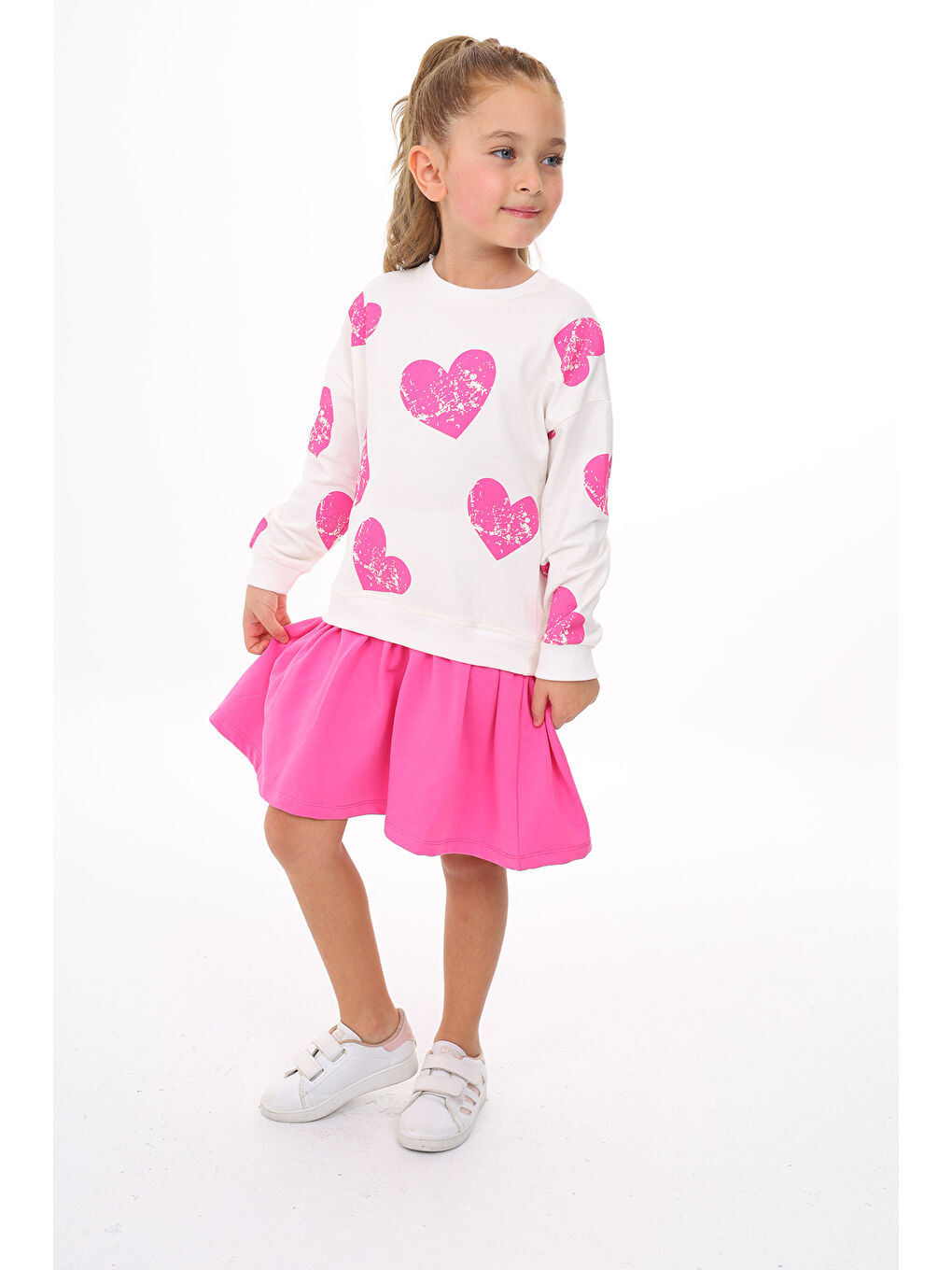 Fuşya Kız Çocuk Baskılı Elbise-3