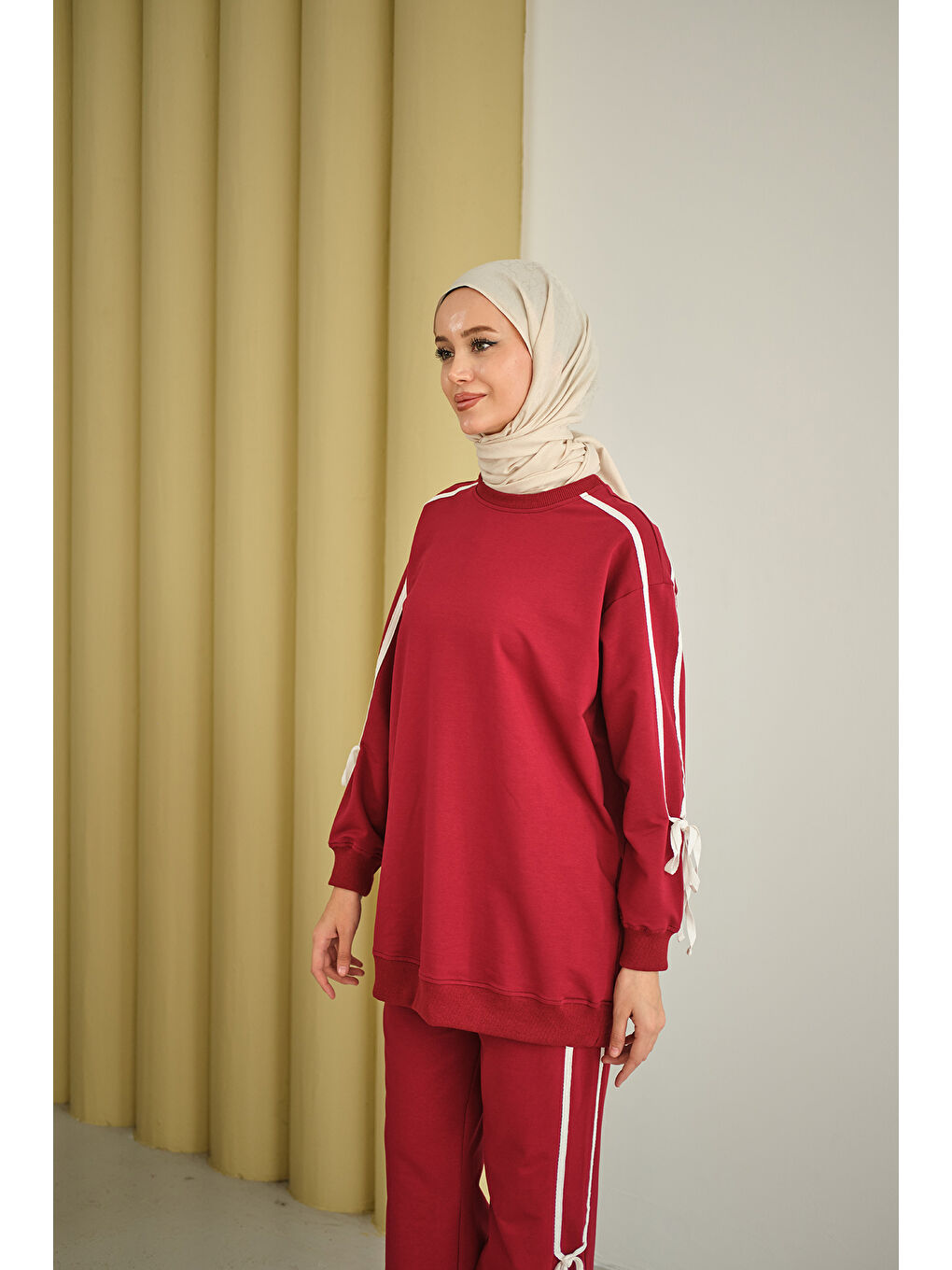 Kadın Kurdele Detay İkili Takım Bordo-4