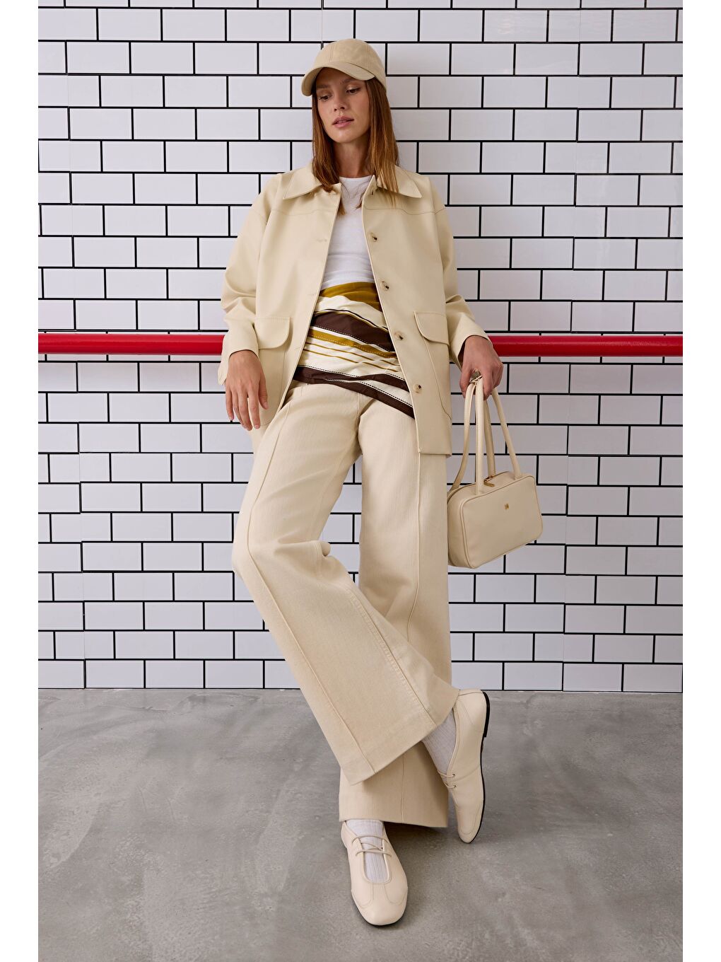 Nervürlü Denim Pantolon Ekru-3