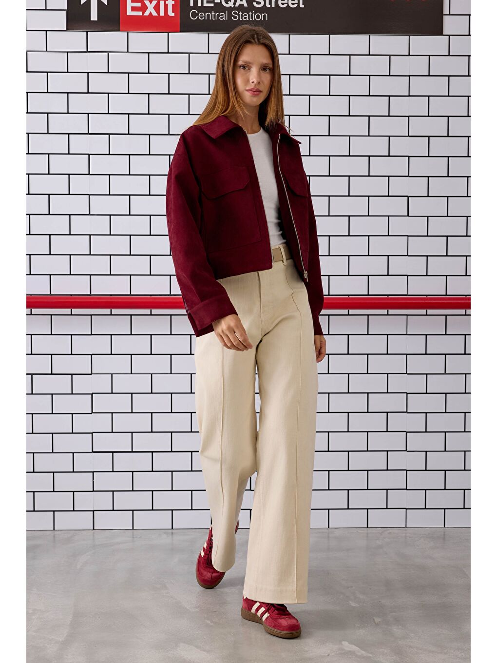 Nervürlü Denim Pantolon Ekru-4