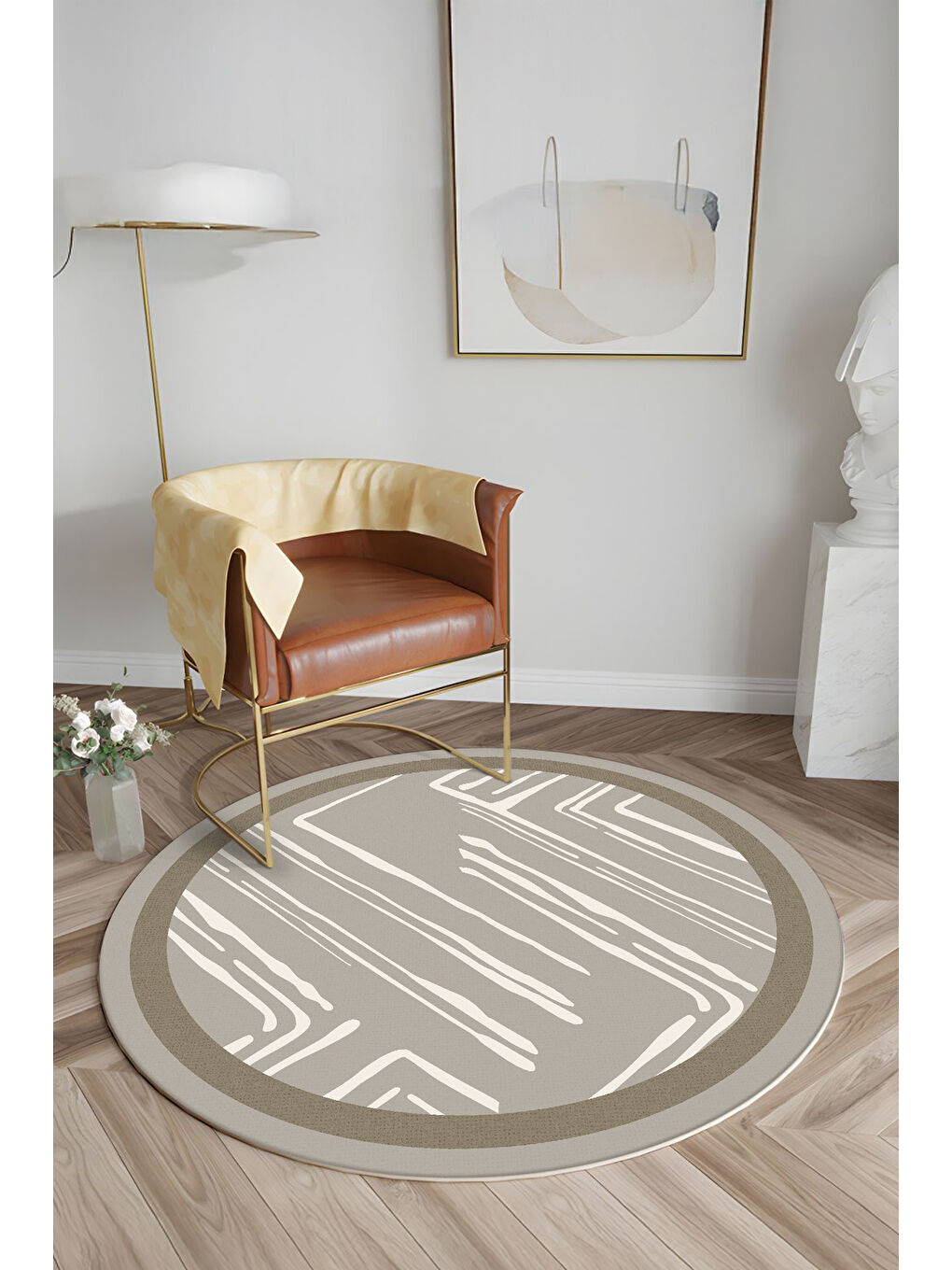 Kahverengi Dekoratif Salon Halısı, Makinada Yıkanabilir, Kaymaz Taban, İnce & Modern Tasarım-3