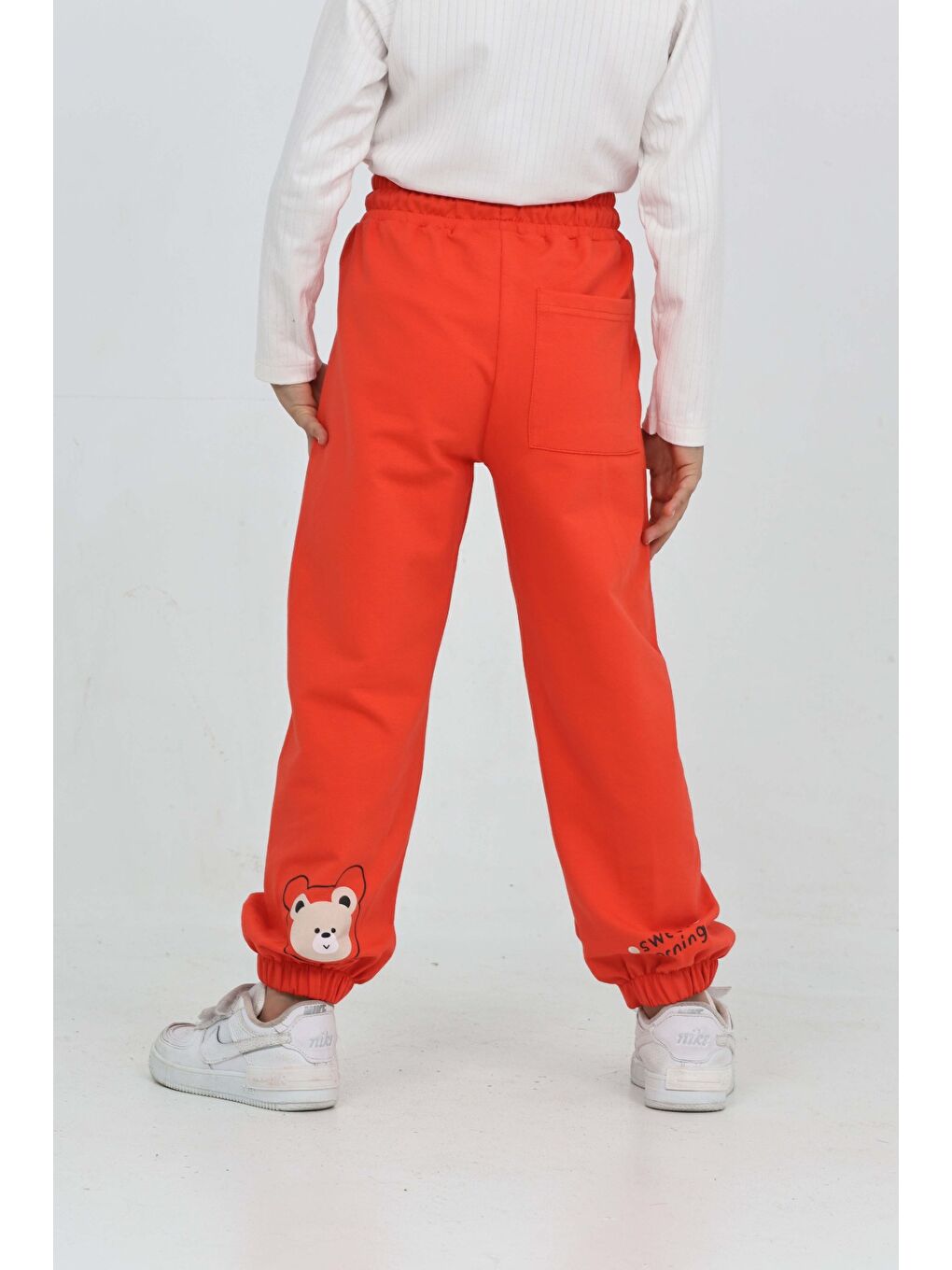 Kırmızı Kız Çocuk Paça Ayı Baskılı Eşofman Alt-2