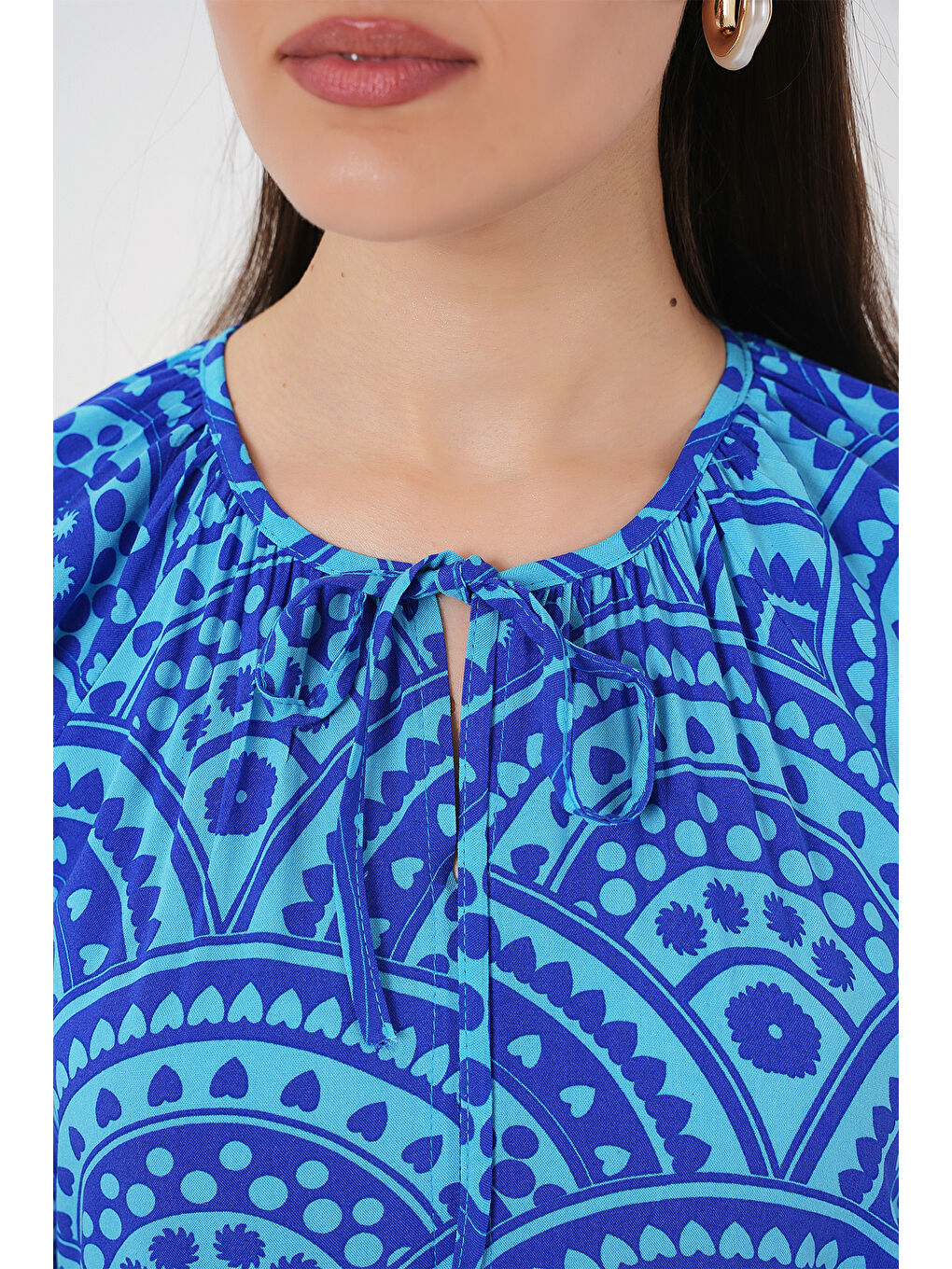 Mavi Kadın Kısa Kol Desenli Elbise 2553 - Saks-4