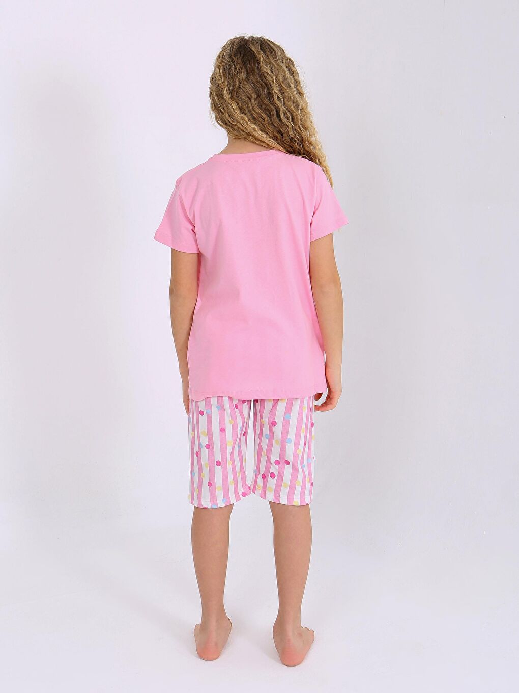 Pembe Kız Çocuk Kısa Kollu Kapri %100 Pamuklu Pijama Takımı Dreamer Girl-1