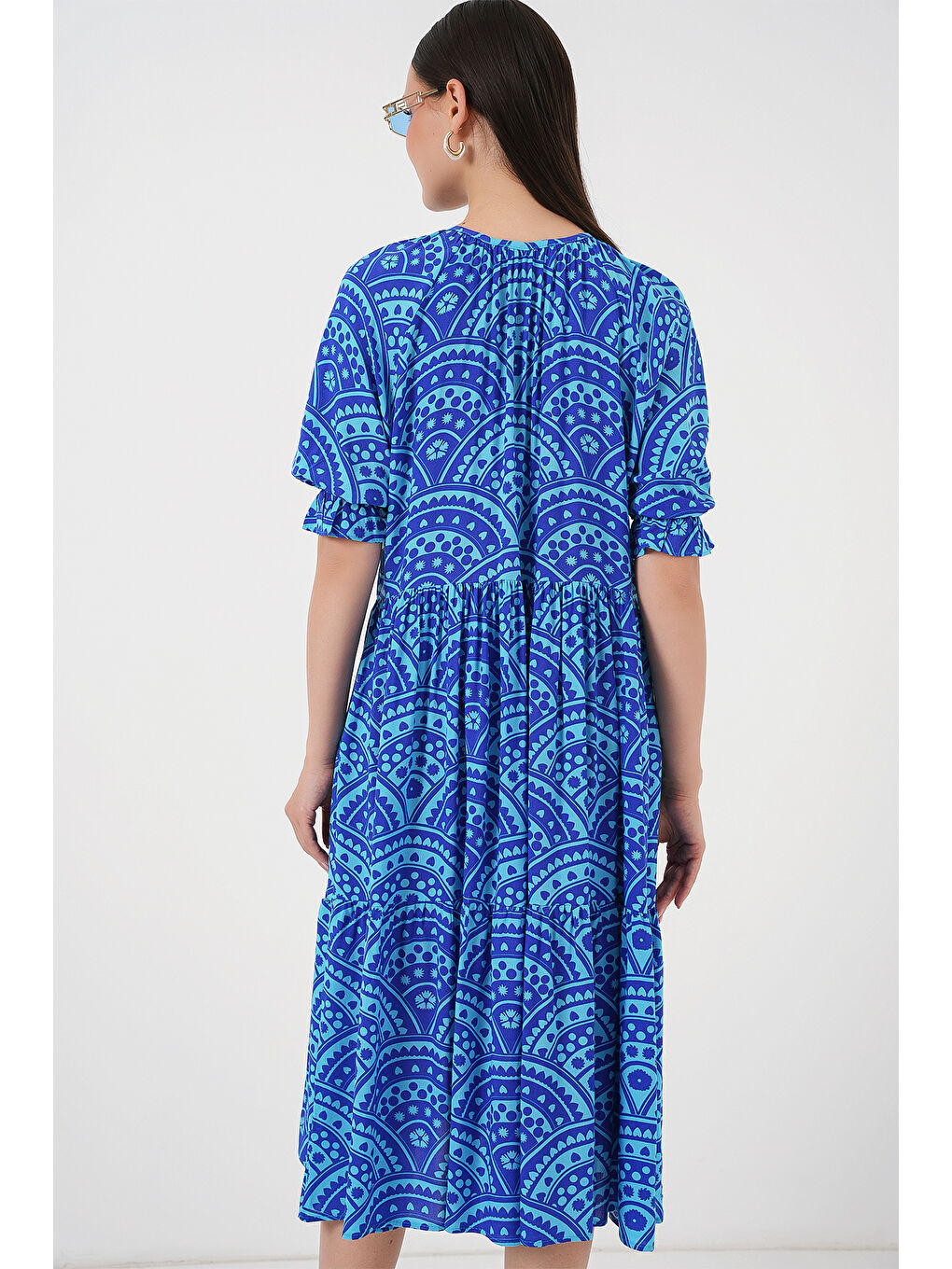 Mavi Kadın Kısa Kol Desenli Elbise 2553 - Saks-5