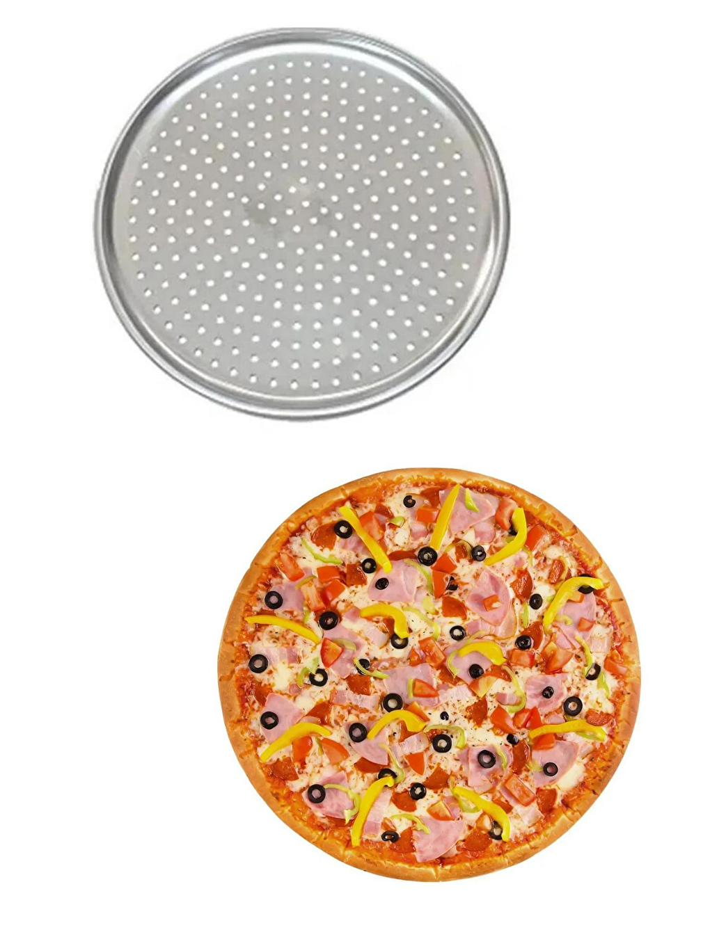 Gri Küçük Boy Delikli Pizza Tepsisi Lahmacun Pide Tepsisi 28 cm 2 Adet-2