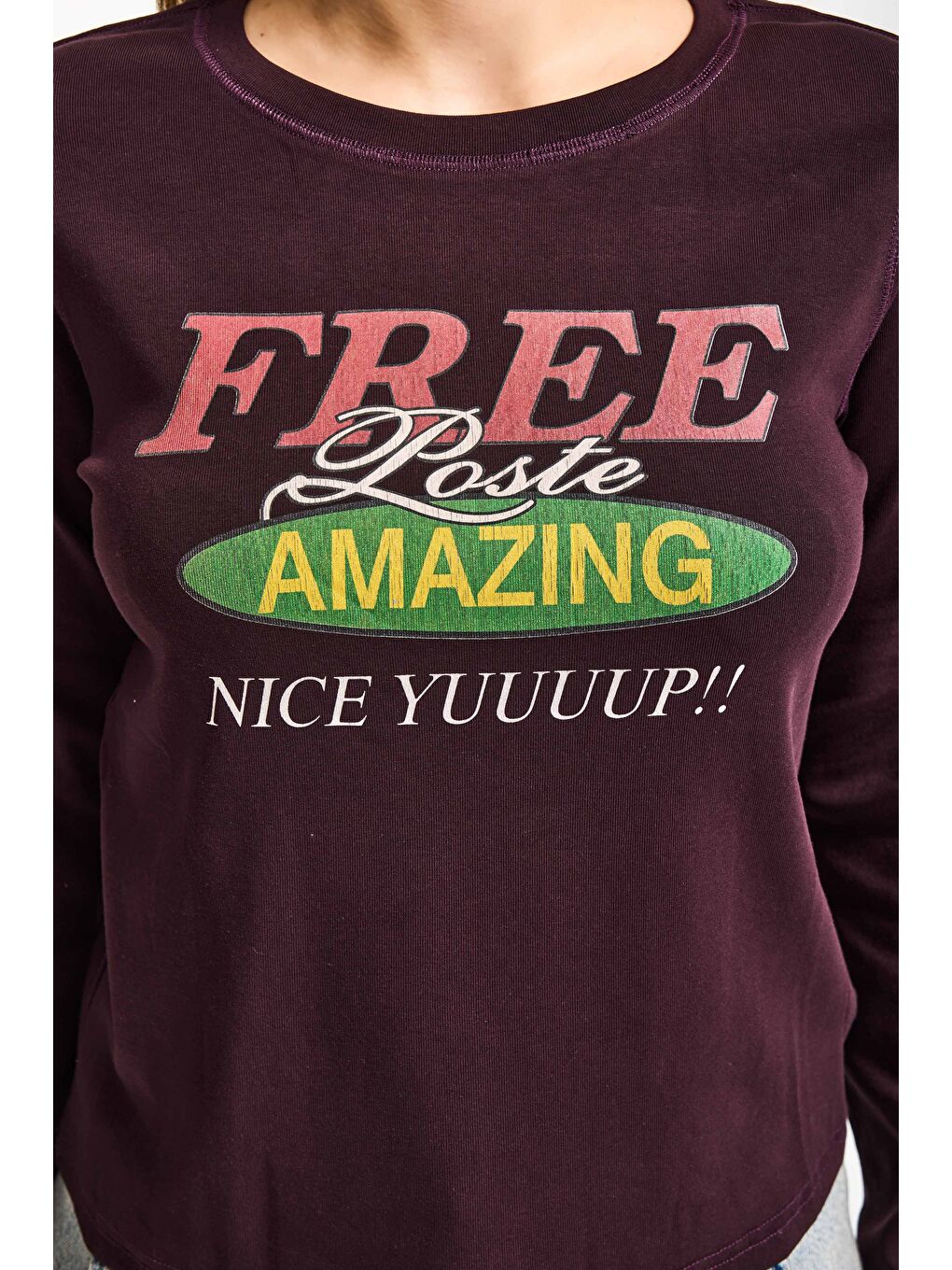 Kahverengi Kadın Kahve Bordo w5 Free Amazing Baskılı Tasarım Sweatshirt-2