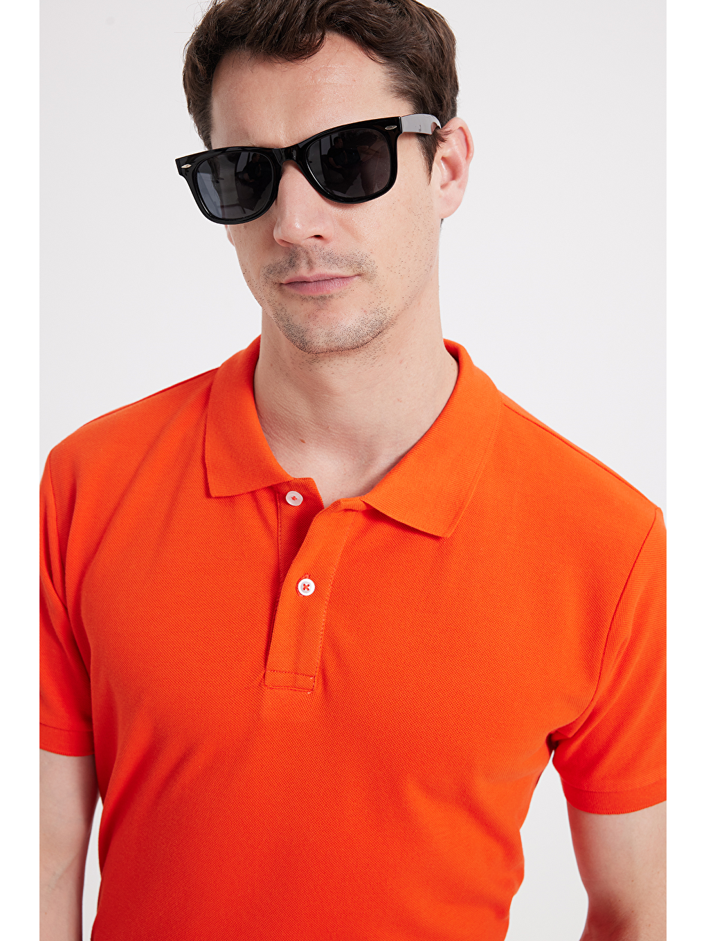 Erkek Slim Fit Dar Kesim %100 Pamuk Kısa Kollu Polo Yaka Turuncu Tişört-2