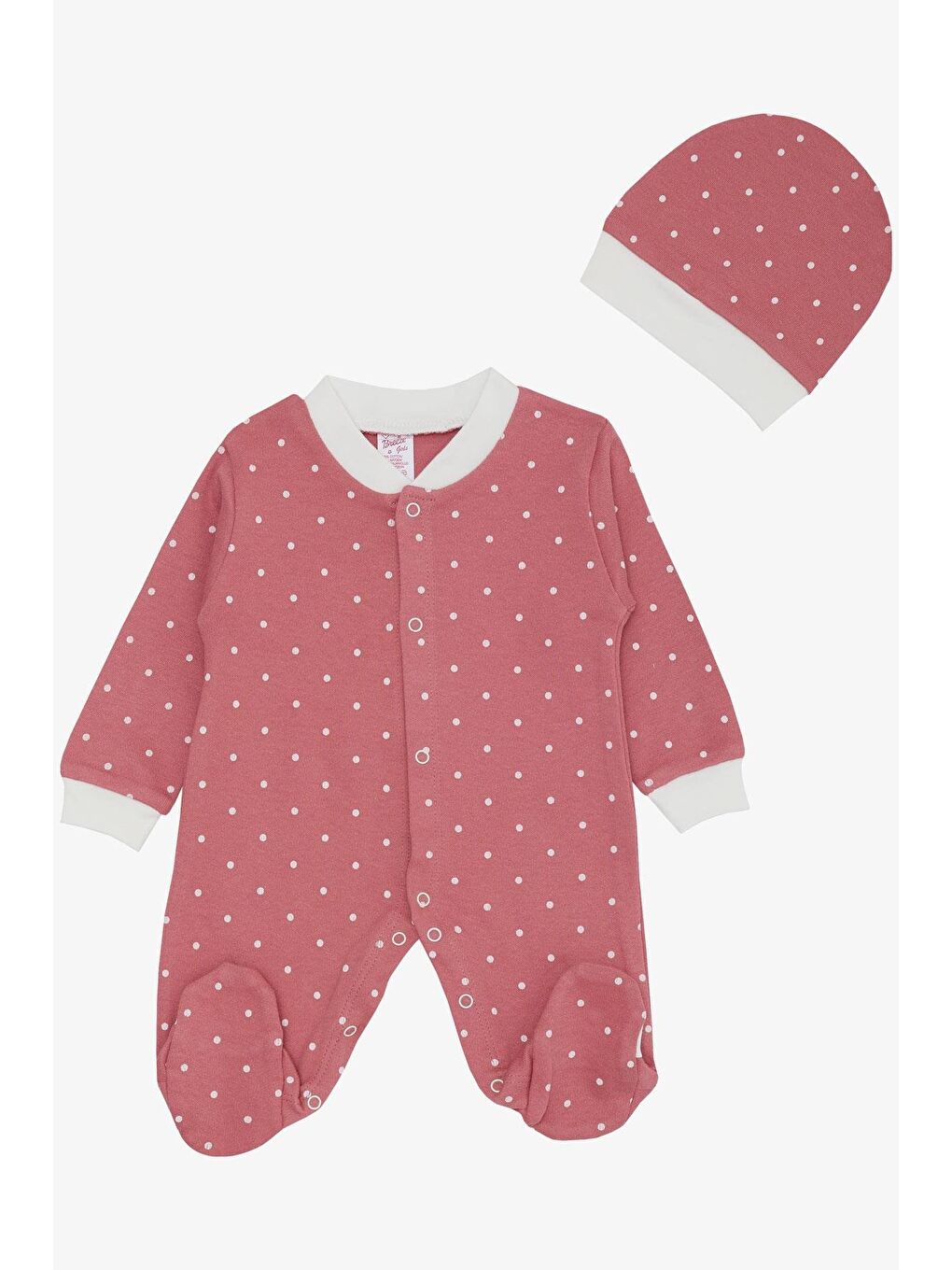 Pembe Kız Bebek Patikli Tulum Puantiyeli Gülkurusu (0-6 Ay)