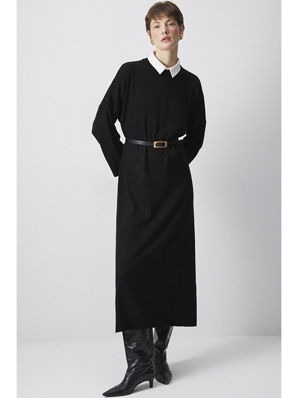 Siyah Oversıze Triko Elbise