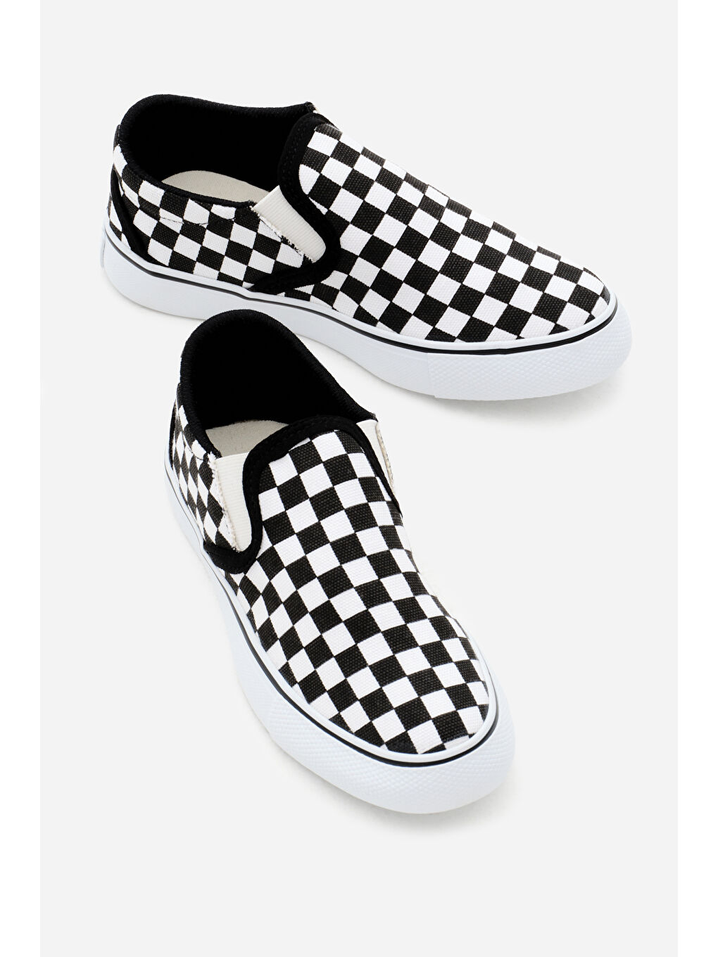 Çocuk Unisex Siyah Beyaz Kauçuk Taban Keten Lastikli Spor Ayakkabı-3