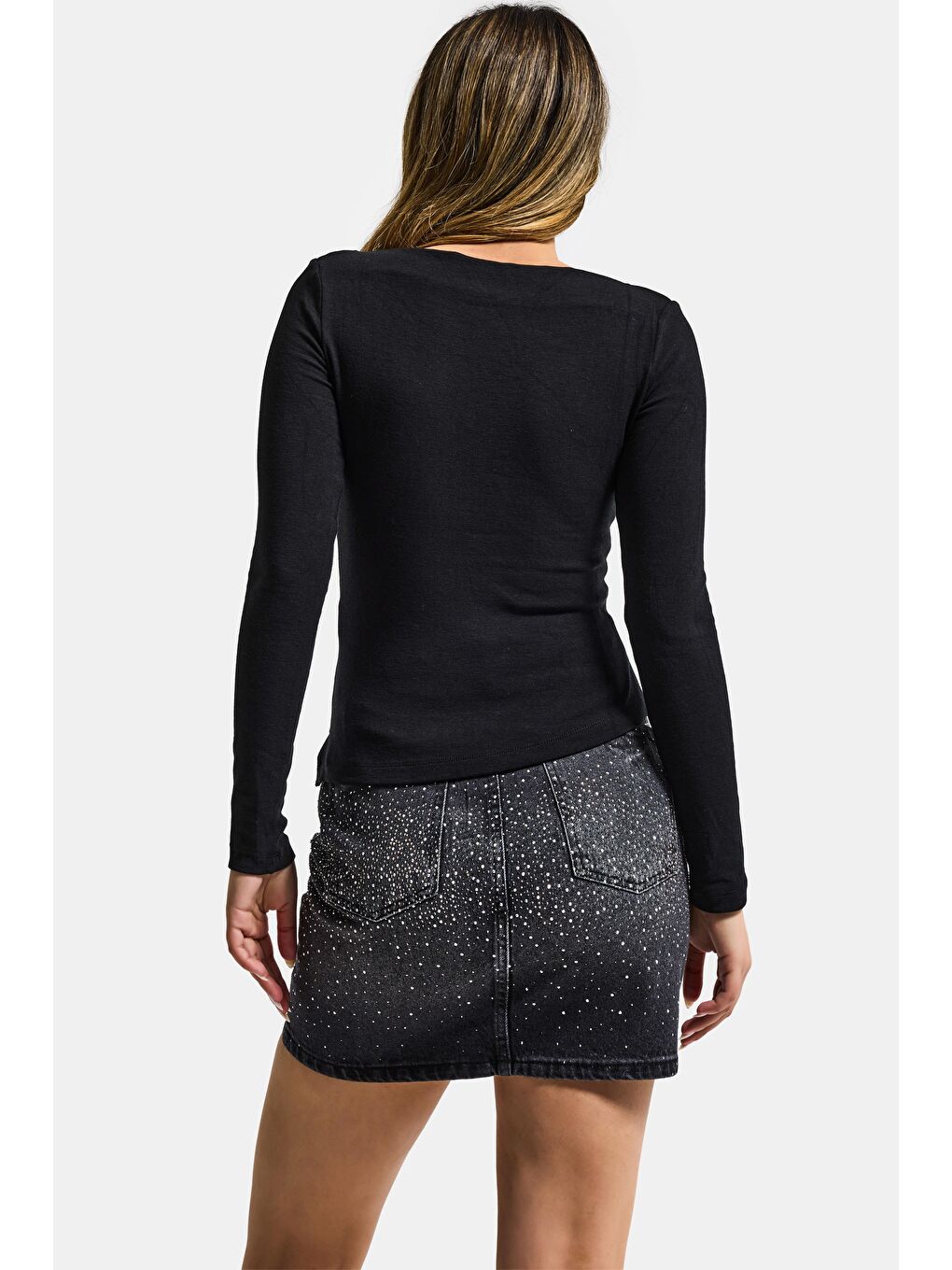 Kadın Siyah w5 %100 Pamuk Asimetrik Kesim Esnek Bluz Body-2