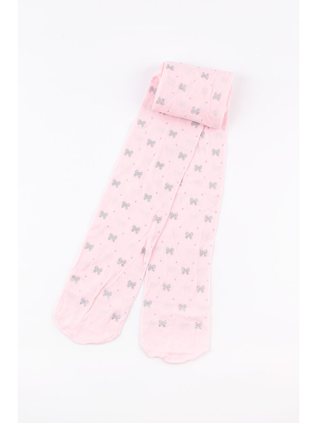 Pembe Simli Fiyonk Detaylı Kız Çocuk Muz Külotlu Çorap