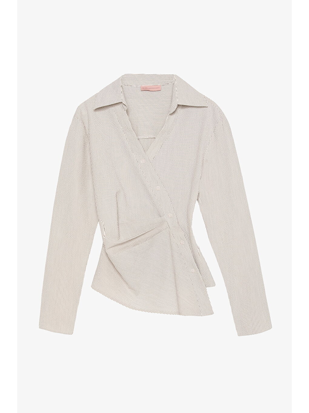 Asimetrik Düğmeli Drapeli Gömlek Ekru-1