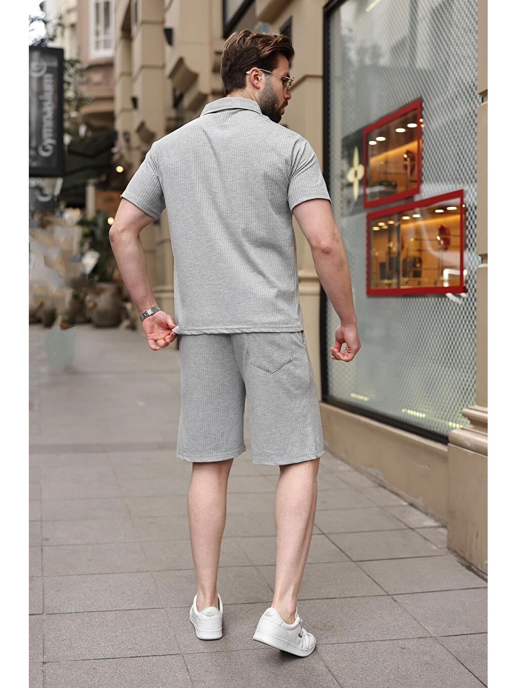 Gri Polo Yaka T-Shirt Şort Takım E7363-4