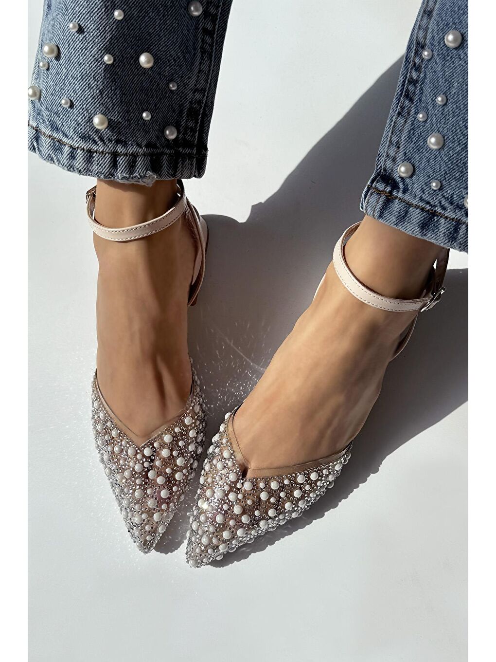 Marisa Kadın Taş Detay Şeffaf Topuklu  Ayakkabı Bej-1