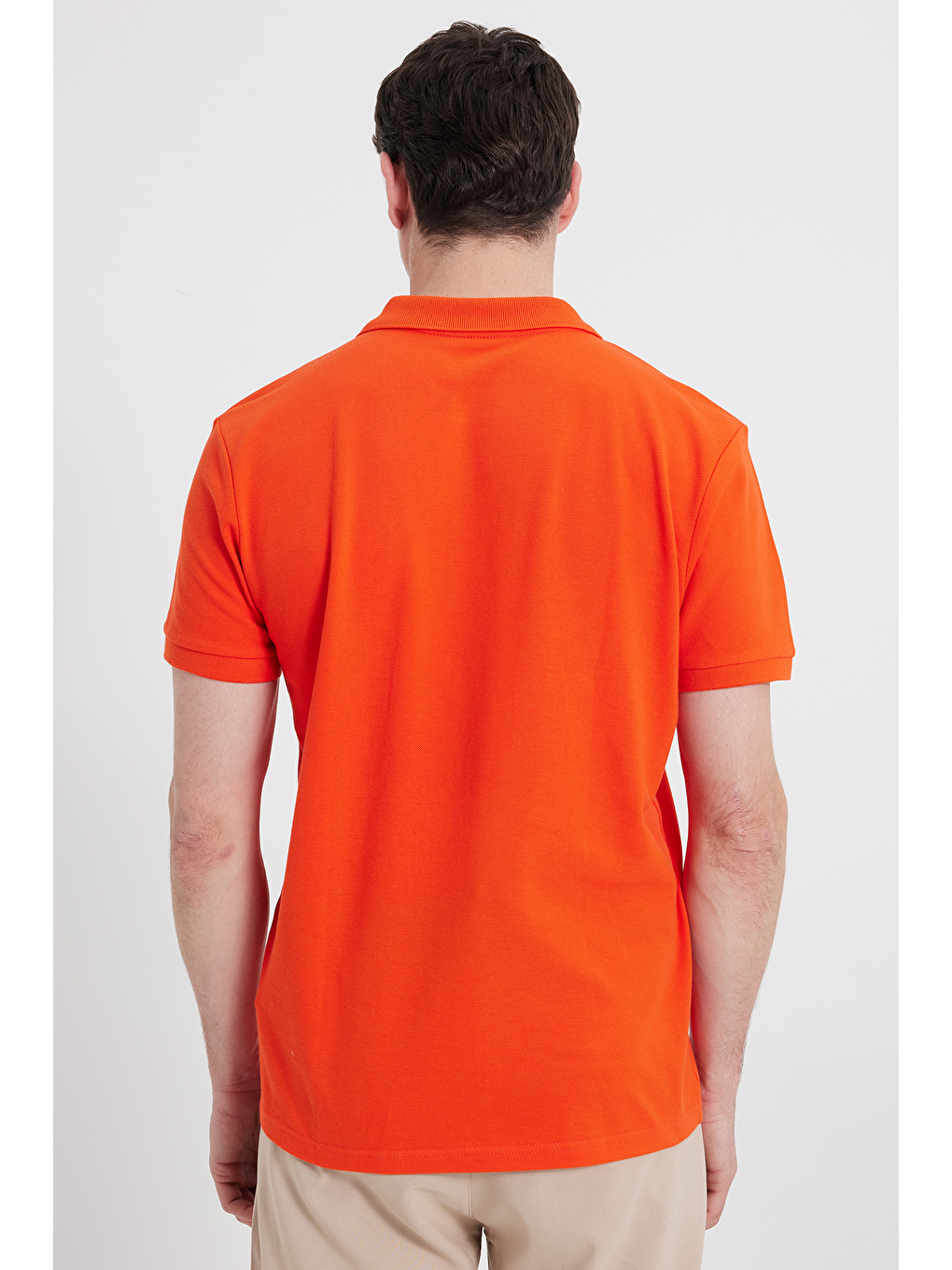 Erkek Slim Fit Dar Kesim %100 Pamuk Kısa Kollu Polo Yaka Turuncu Tişört-5