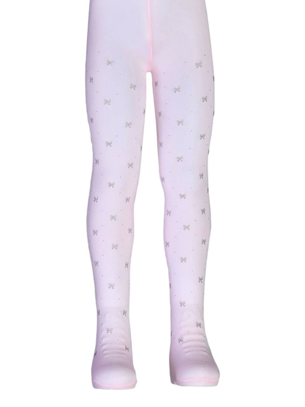 Pembe Simli Fiyonk Detaylı Kız Çocuk Muz Külotlu Çorap-2