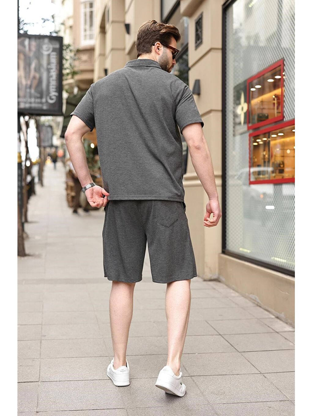 Antrasit Polo Yaka T-Shirt Şort Takım E7363-3