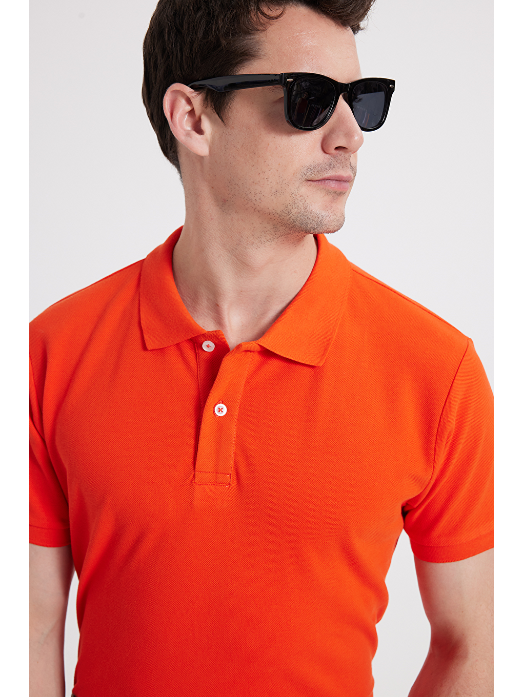 Erkek Slim Fit Dar Kesim %100 Pamuk Kısa Kollu Polo Yaka Turuncu Tişört-6