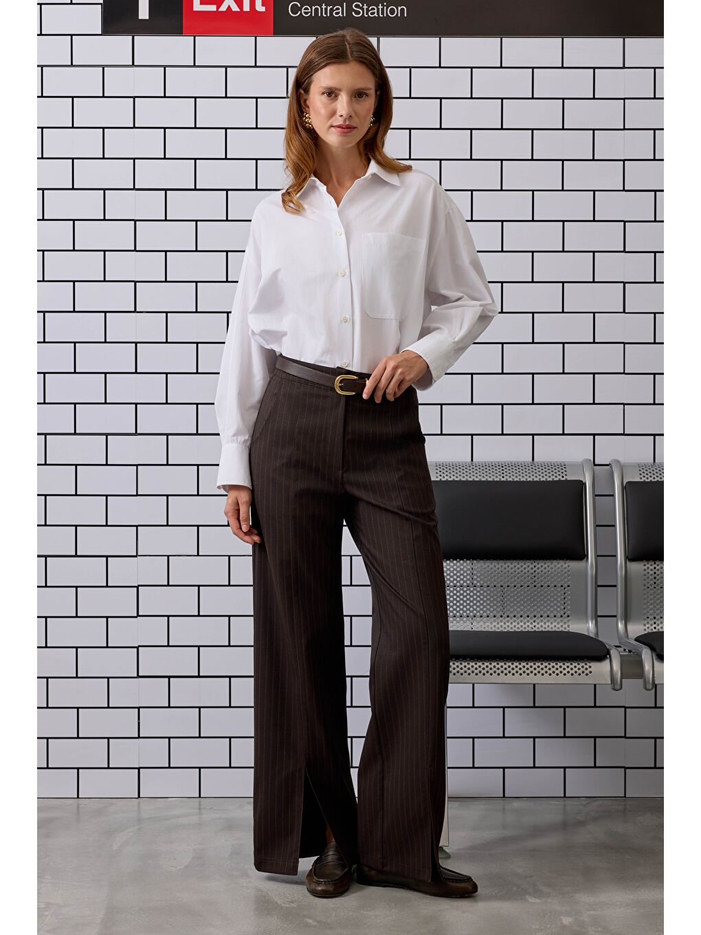 Kahverengi Yırtmaç Detaylı Pantolon Acı Kahve