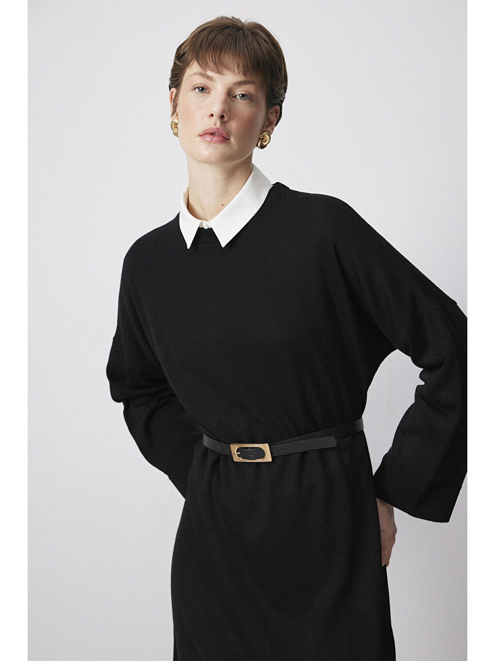 Siyah Oversıze Triko Elbise-1