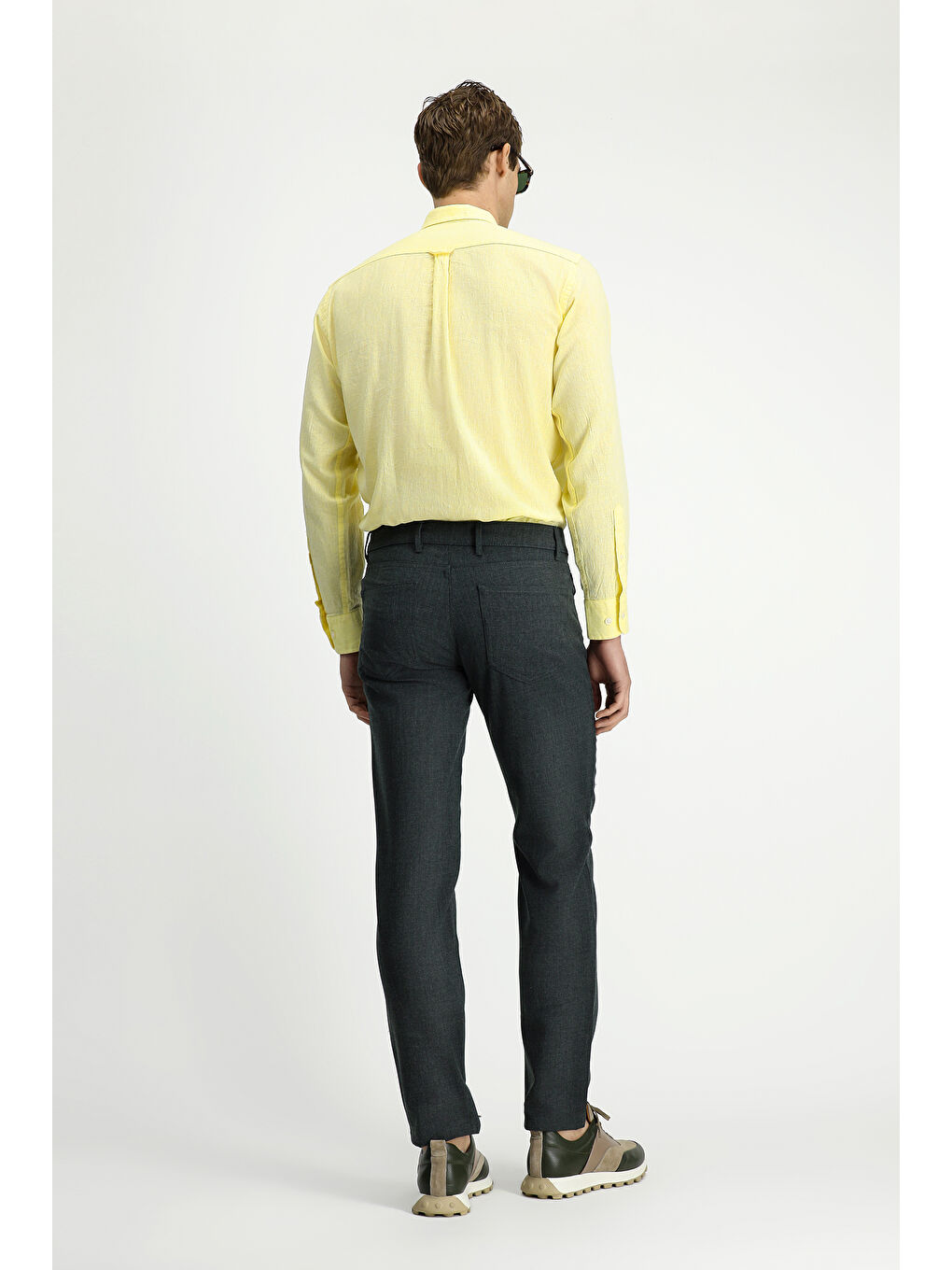 Yeşil Slim Fit Dar Kesim Yünlü Klasik Kumaş Pantolon-3