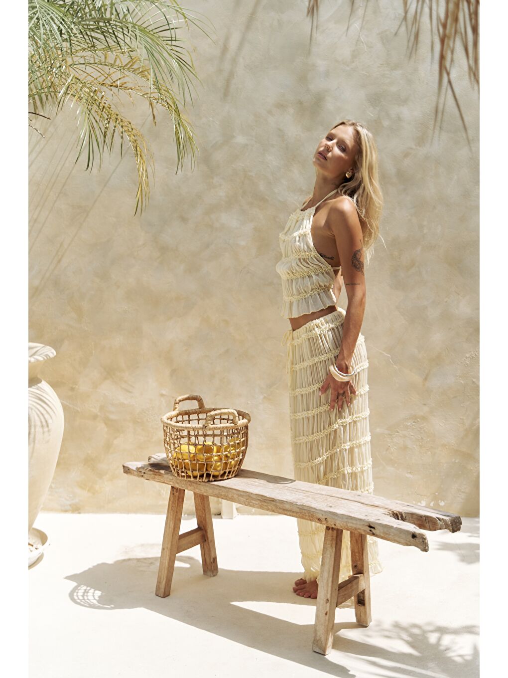 Sofi Transparan Sarı Crop Etek Takım-1