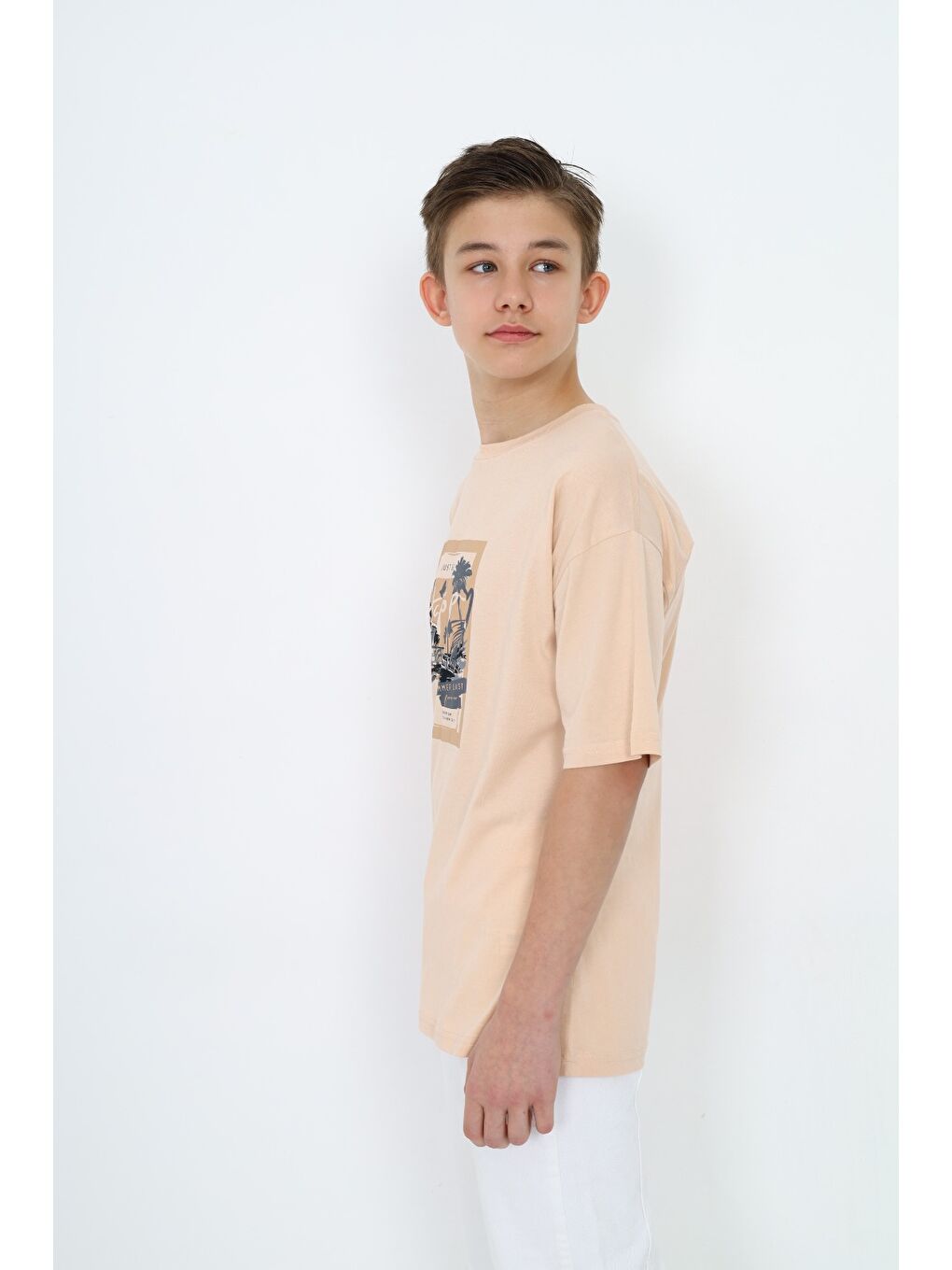 Bej Erkek Çocuk Baskılı Tişört-1