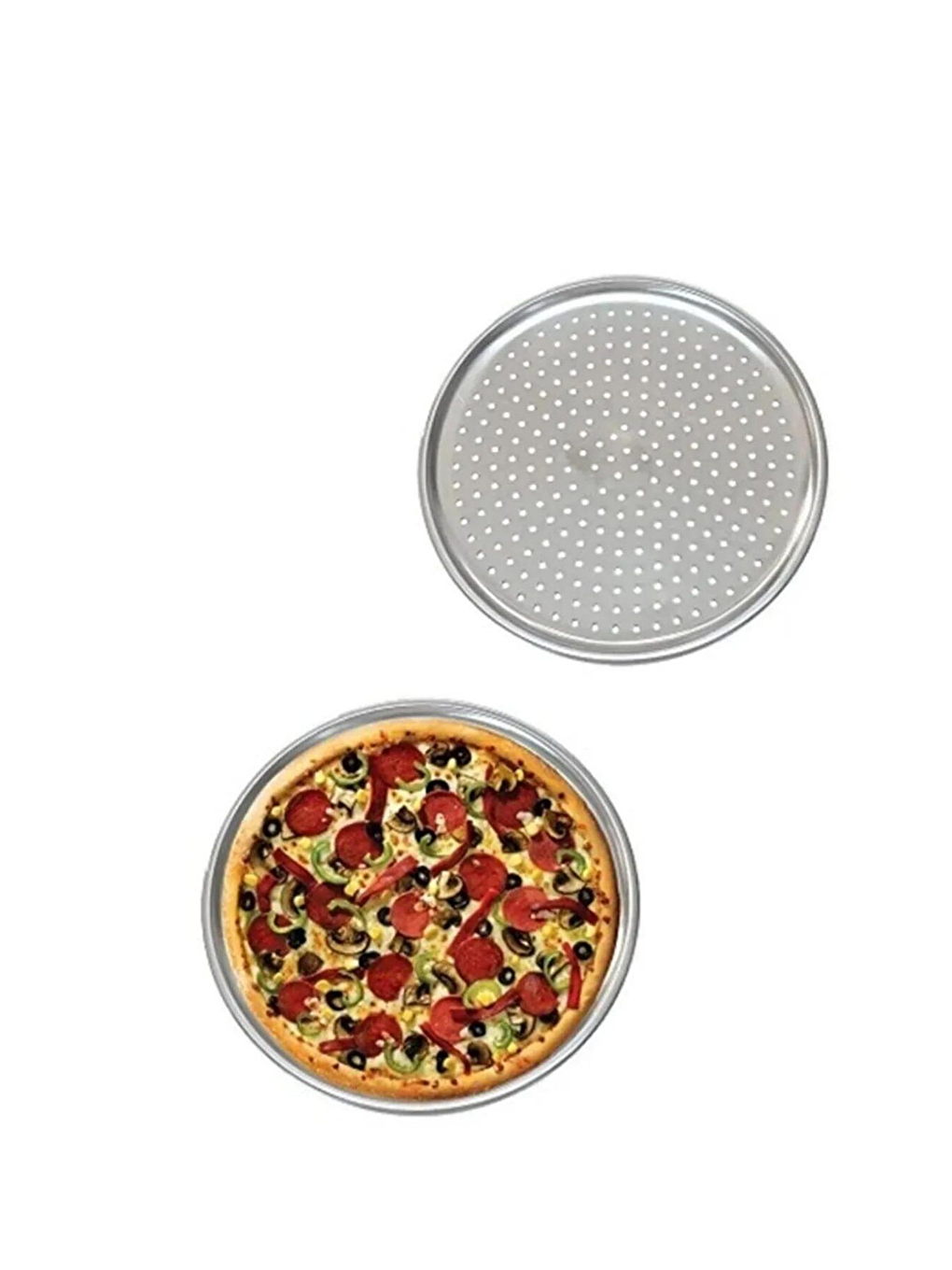 Gri Küçük Boy Delikli Pizza Tepsisi Lahmacun Pide Tepsisi 28 cm 2 Adet-3