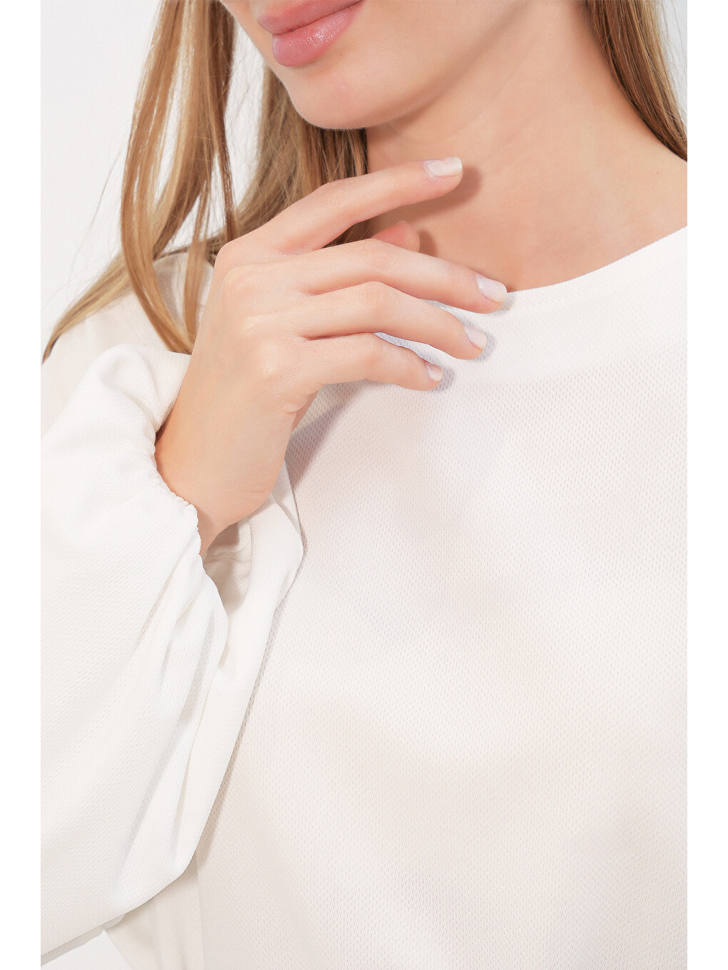Kadın Çizgili Bağcıklı Oversize Tunik 50009 - Beyaz-4