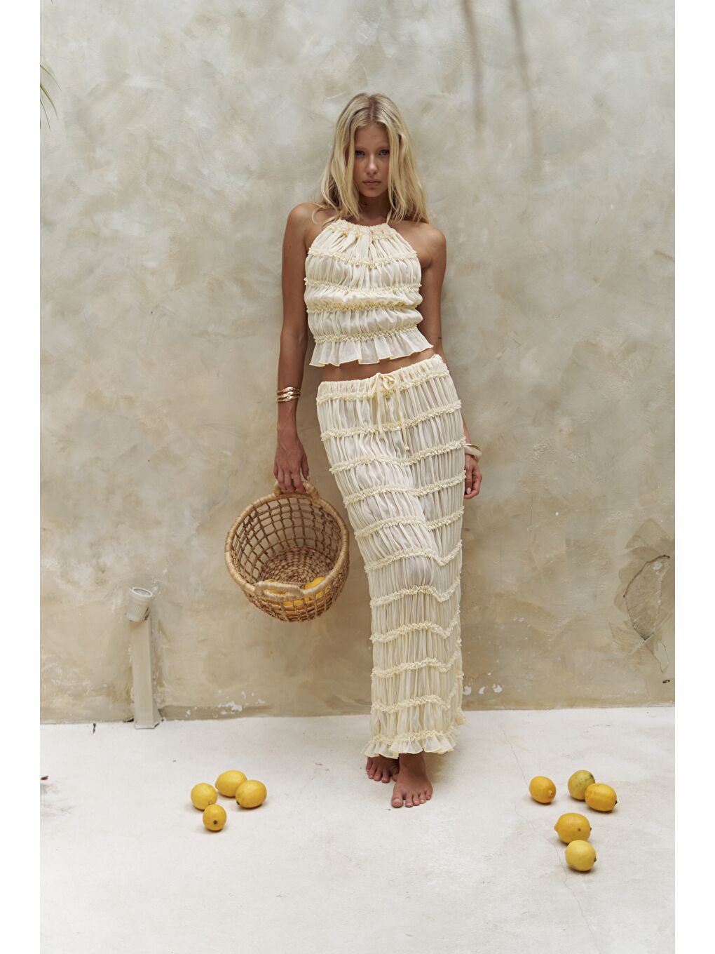 Sofi Transparan Sarı Crop Etek Takım-2