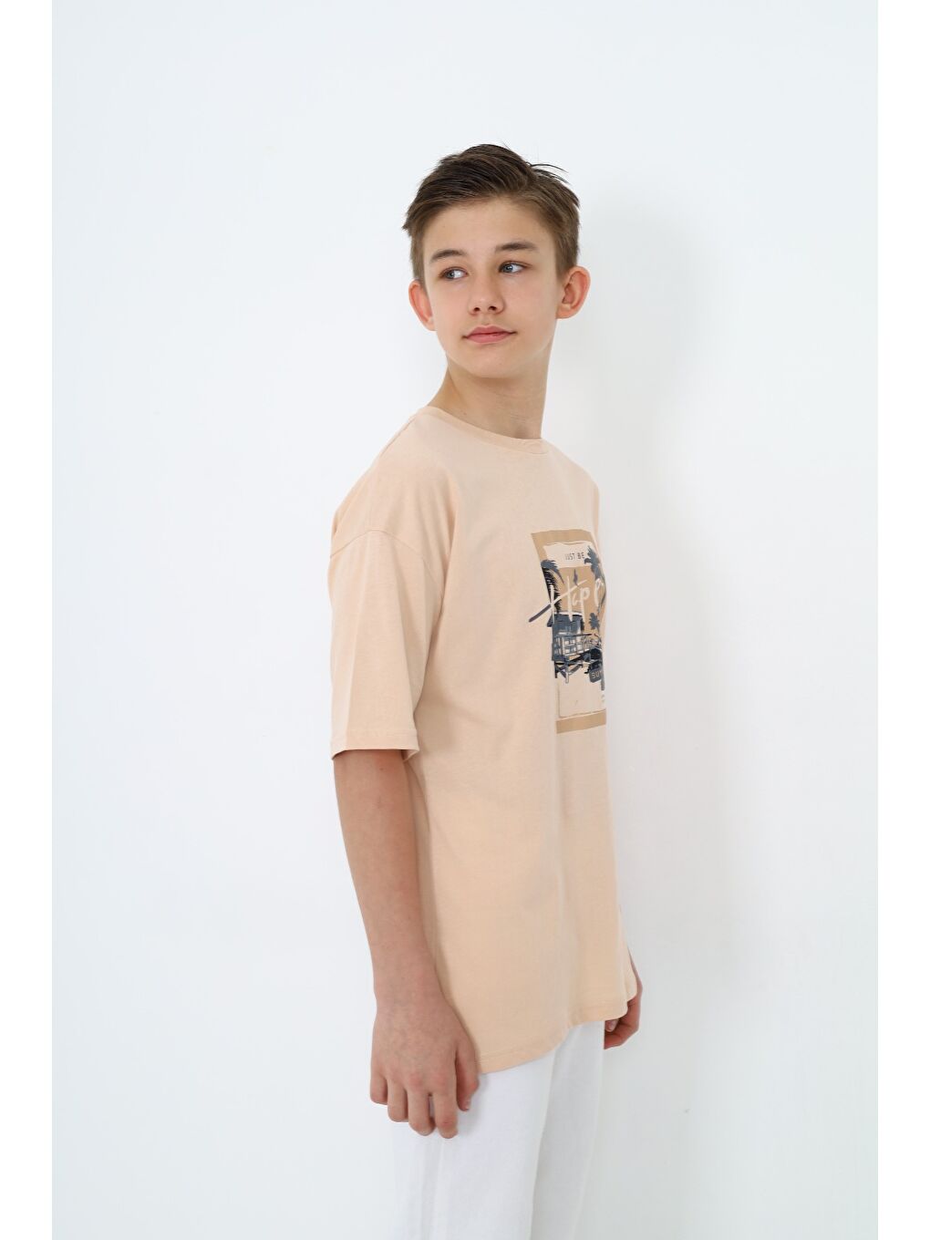 Bej Erkek Çocuk Baskılı Tişört-3