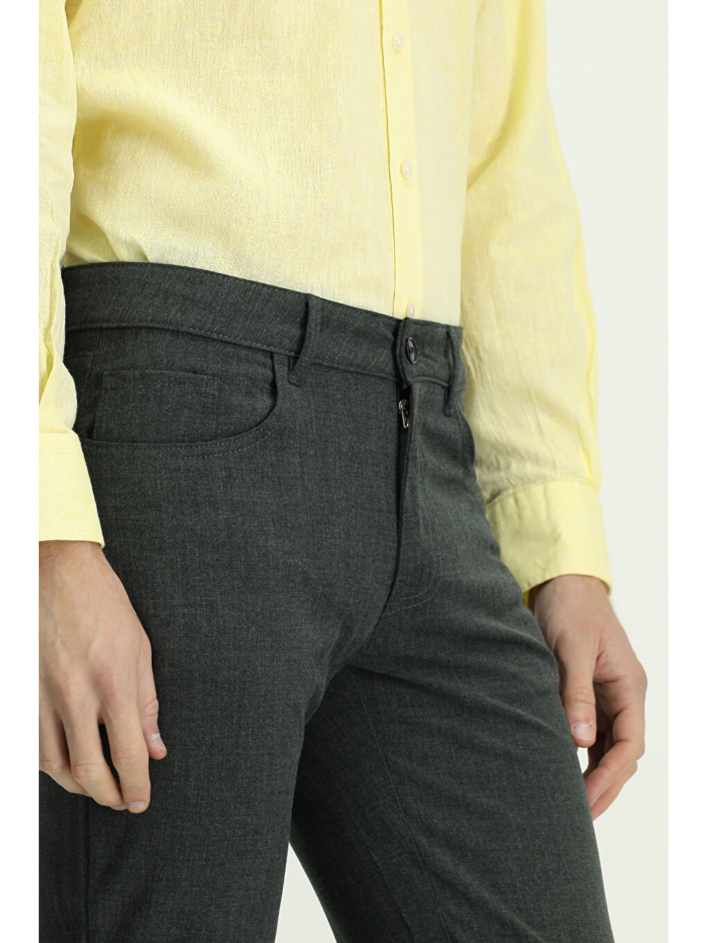 Yeşil Slim Fit Dar Kesim Yünlü Klasik Kumaş Pantolon-4