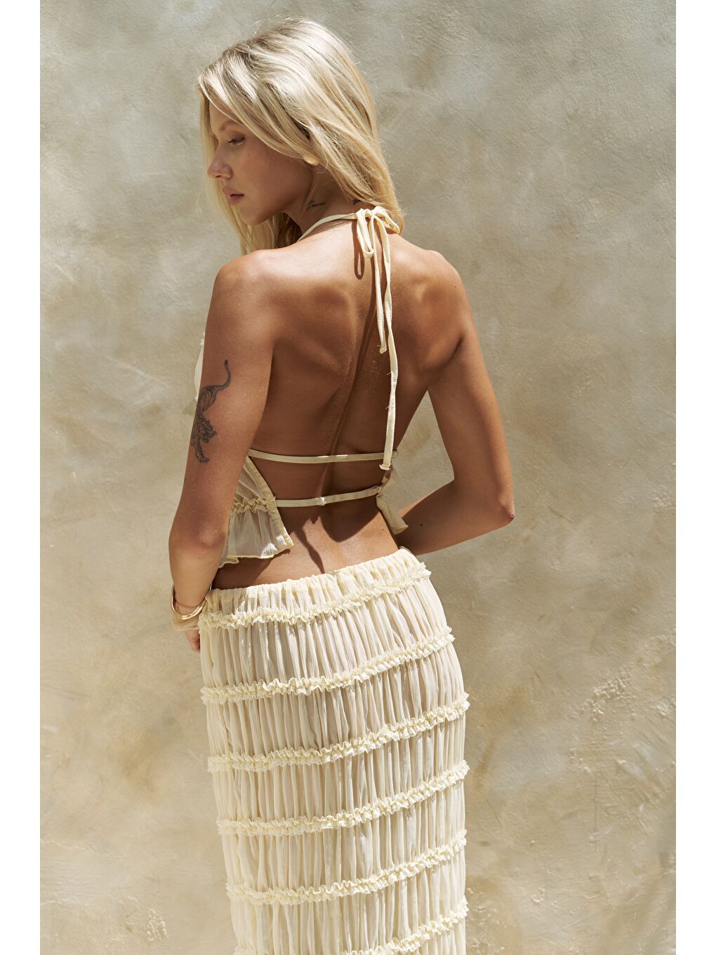 Sofi Transparan Sarı Crop Etek Takım-5