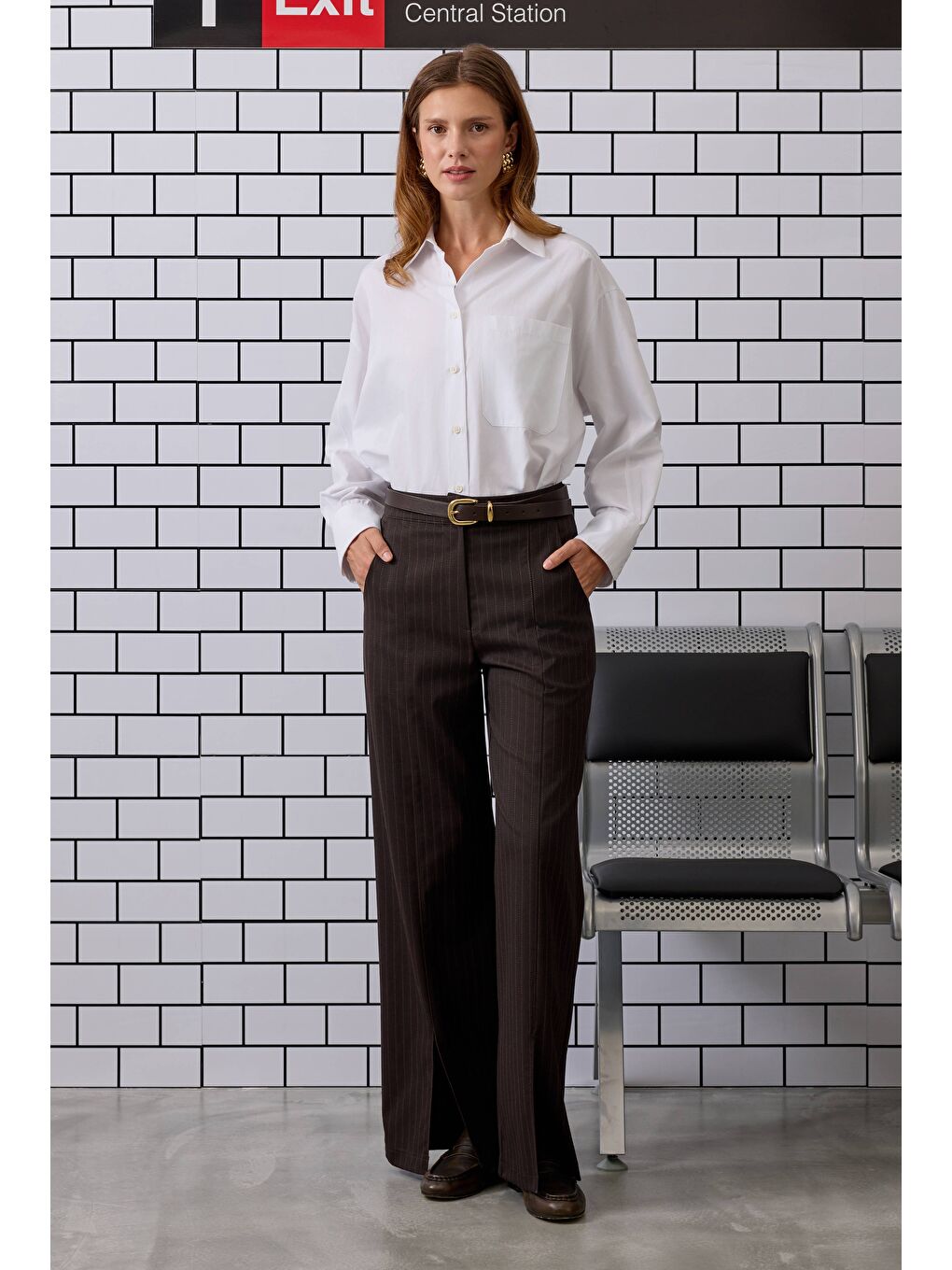 Kahverengi Yırtmaç Detaylı Pantolon Acı Kahve-1