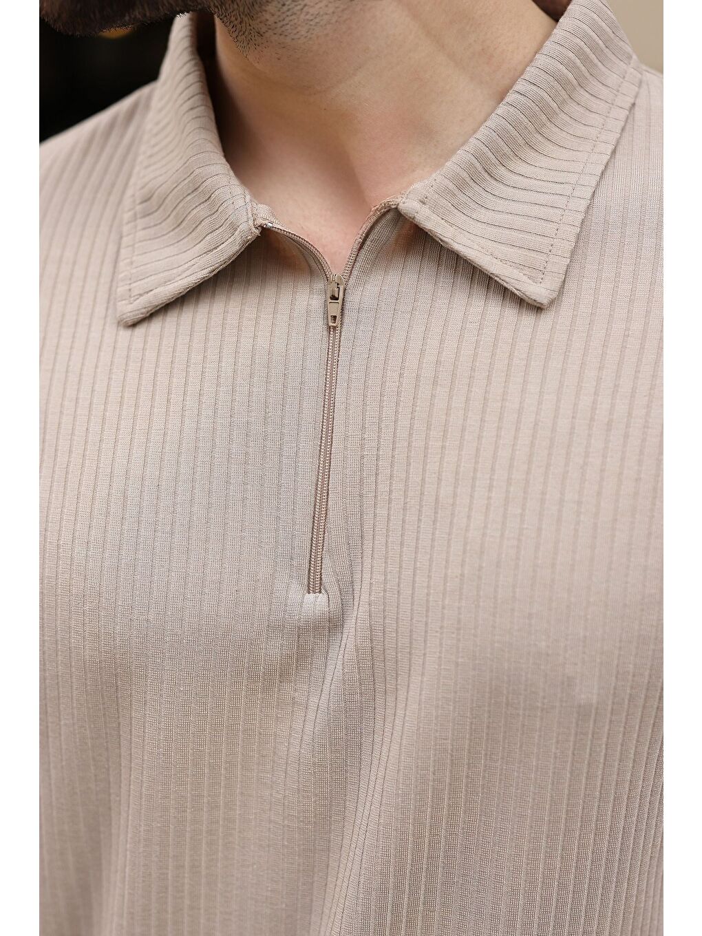 Bej Polo Yaka T-Shirt Şort Takım E7363-2