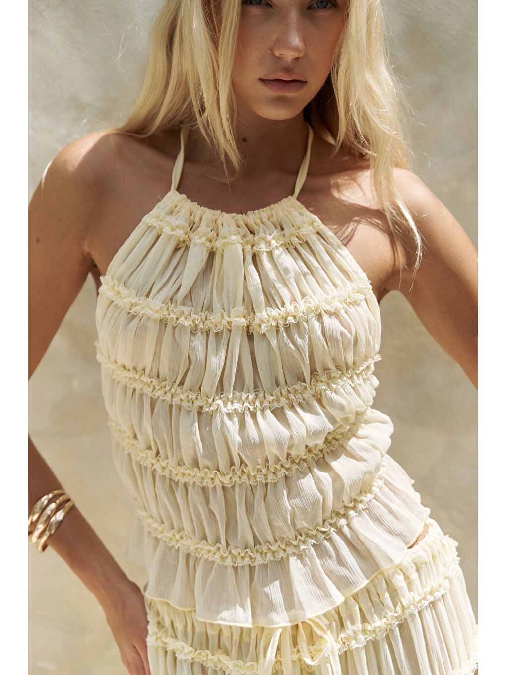 Sofi Transparan Sarı Crop Etek Takım-6