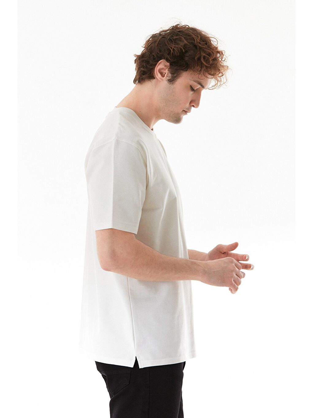 Ekru Basic Bisiklet Yaka Tişört-2